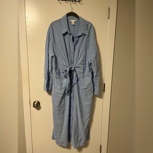 Women's Blue Tie-Front Button Up Dress